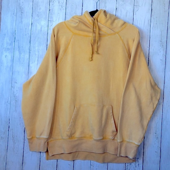 PINK Victoria’s Secret Vintage Wash Fleece Hoodie Yellow Pullover size Medium - Picture 1 of 9